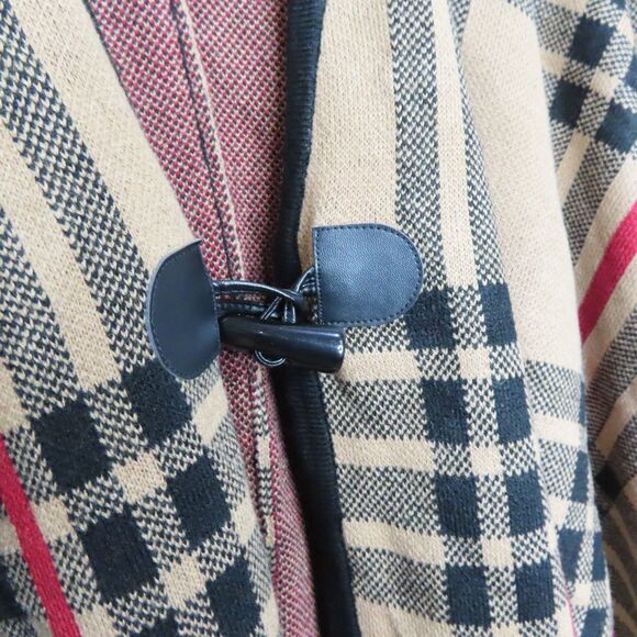 Anne Klein Camel Sleeved Poncho Sweater Cardigan Small Brown Plaid NEW w FLAW - Picture 4 of 11